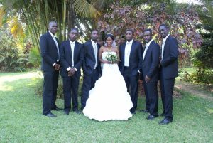 Groomsmen and bride