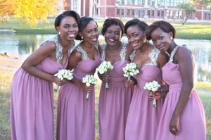 Bridesmaids in pink dresses